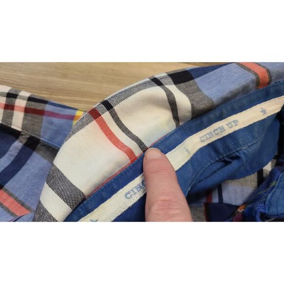 Cinch Button Down Tshirt Mens L Blue Red Plaid Short Sleeve Ranch Outdoor FLAW - Picture 2 of 9